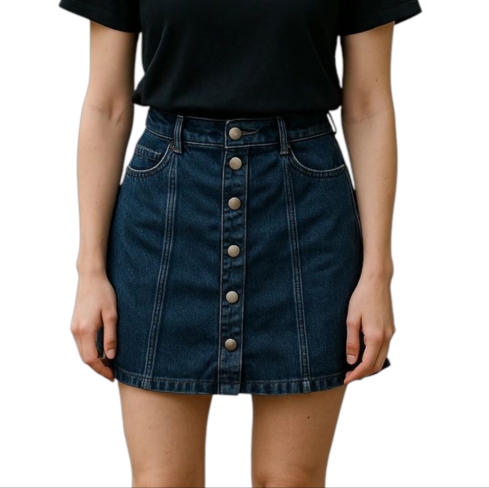Bullhead Women's Button-Front A-Line Denim Mini Skirt